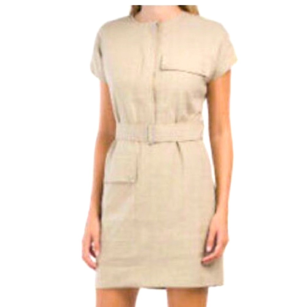 Theory rough-natural linen tan shift dress with pockets - small, barely worn
